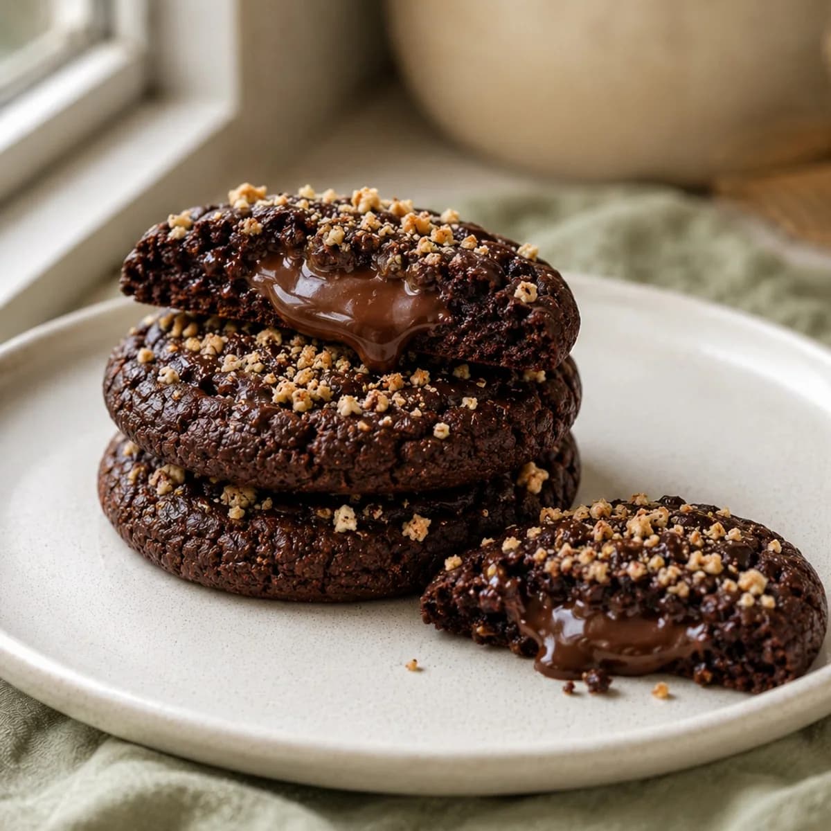 Hazelnut Cocoa cookies with a molten hazelnut centre