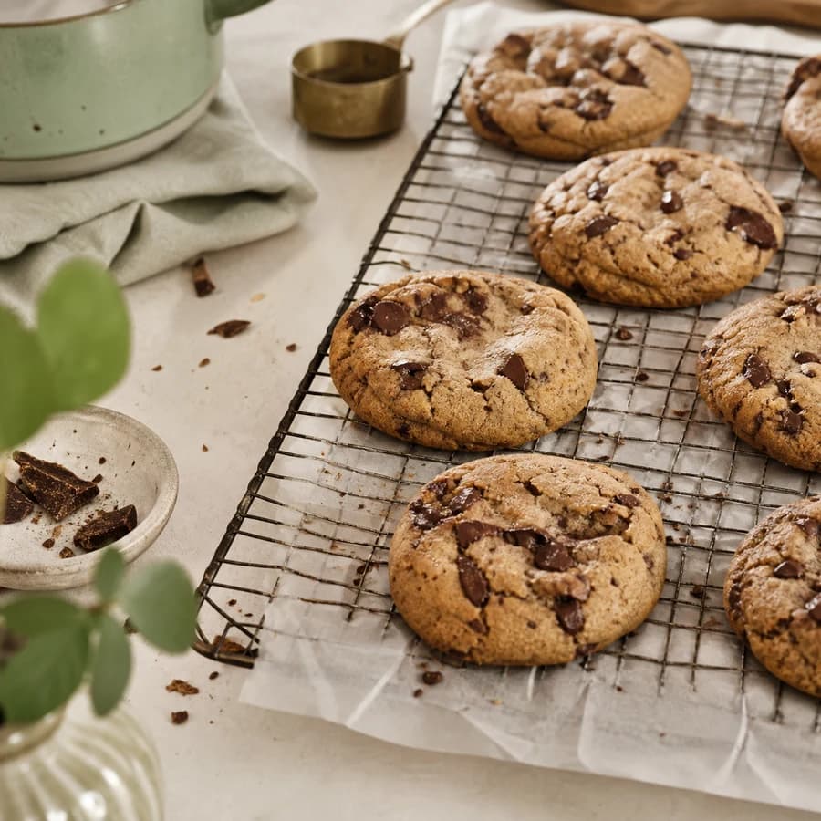 Fresh chocolate chip cookies made with real ingredients